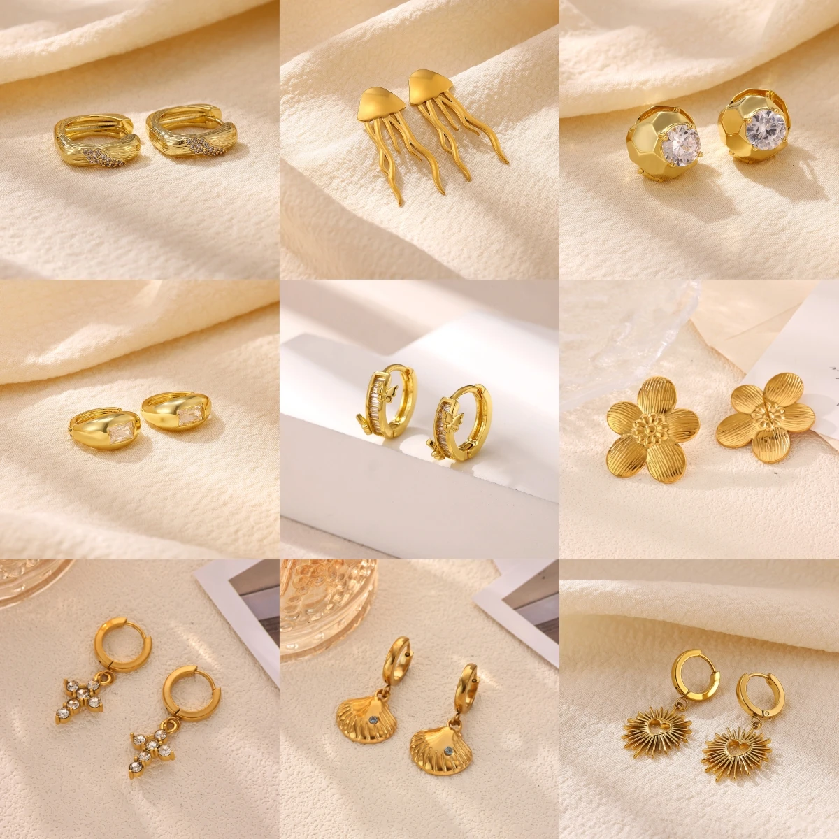 Goldfarbene Edelstahl-Ohrringe mit Sonnenstrahlen-Herz-Design, hohle Sonnen-Ohrringe, Huggie-Creolen, ästhetischer Schmuck, Geschenk für Damen – Detail 10