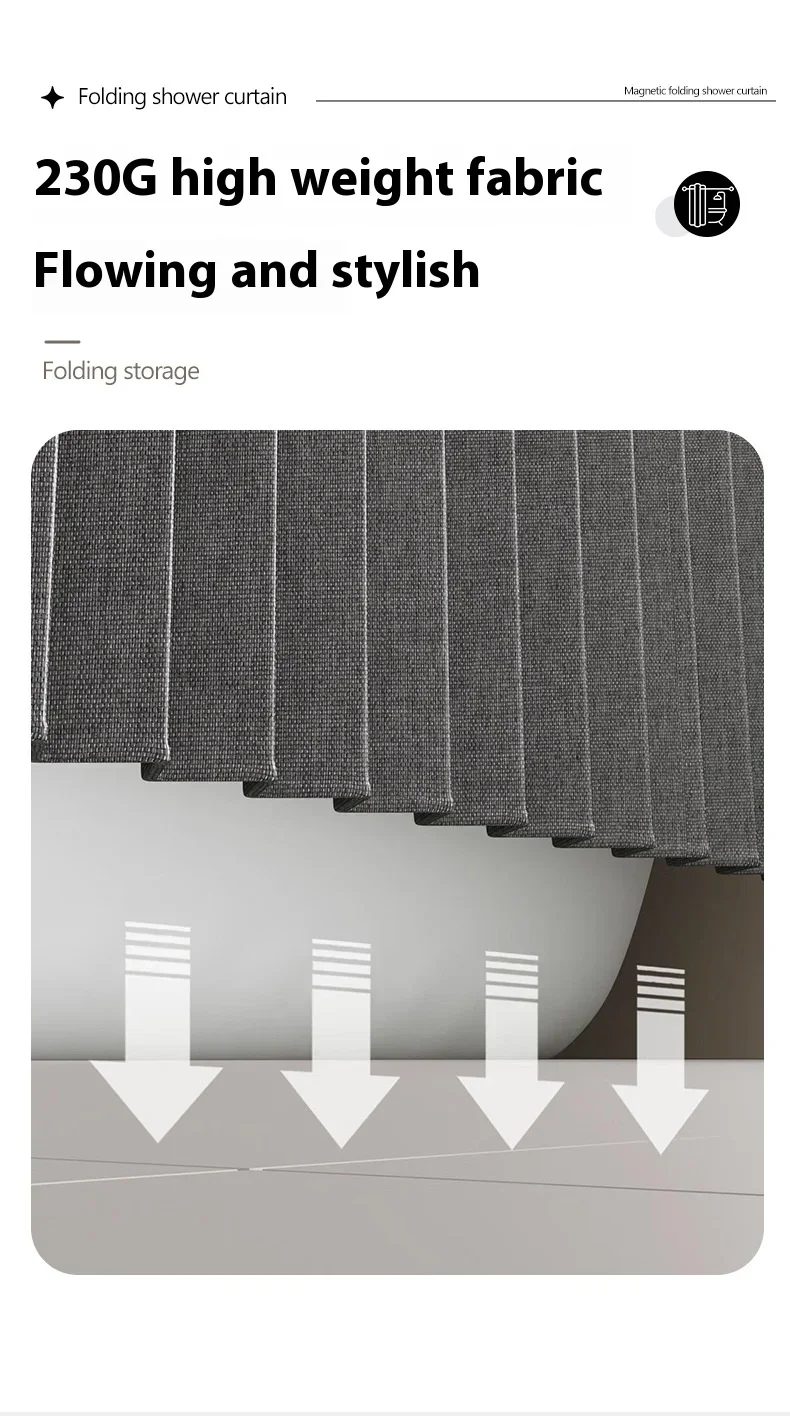 Magnetischer Faltbarer Leinen-Duschvorhang Wasserdicht für Walk-In-Dusche - Ohne Verstellbare Stange – Detail 6