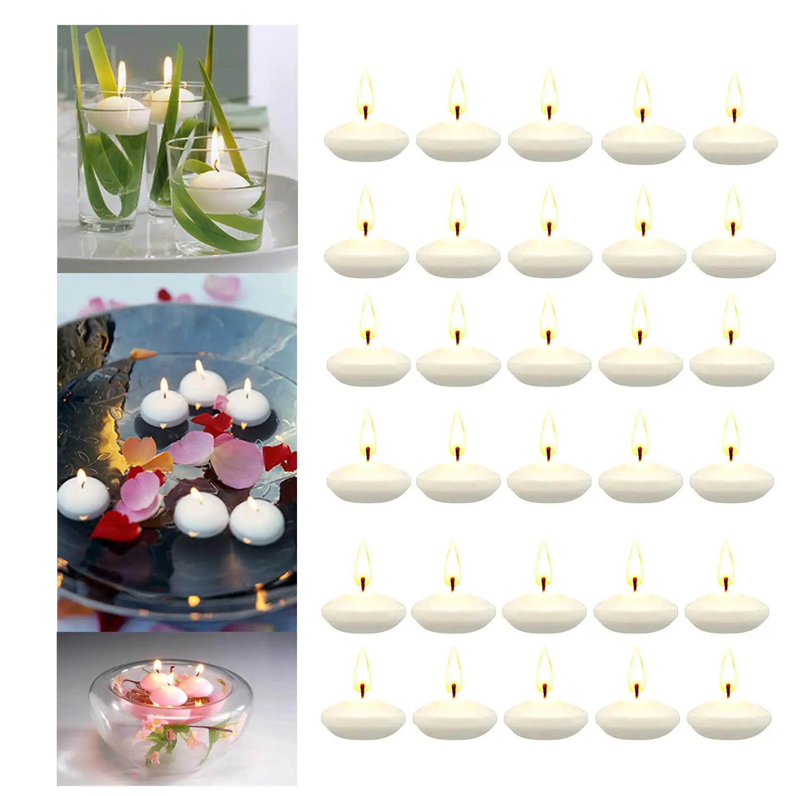 30Pcs Romantic Unscented Floating Candles DIY Round Decor Party Supplies for Dinners Anniversary Weddings Valentines Events