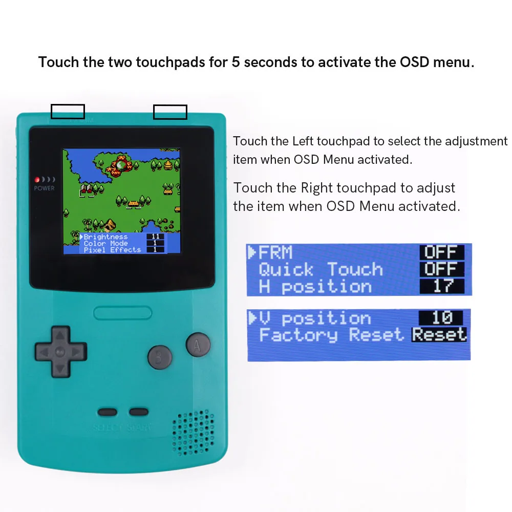 HISPEEDIDO Laminowany ekran IPS 2.45 cala do GBC, All-in-one HD z podświetleniem, łatwa instalacja, ekran z efektem pikseli OSD do Gameboy Color GBC — zdjęcie produktu 4