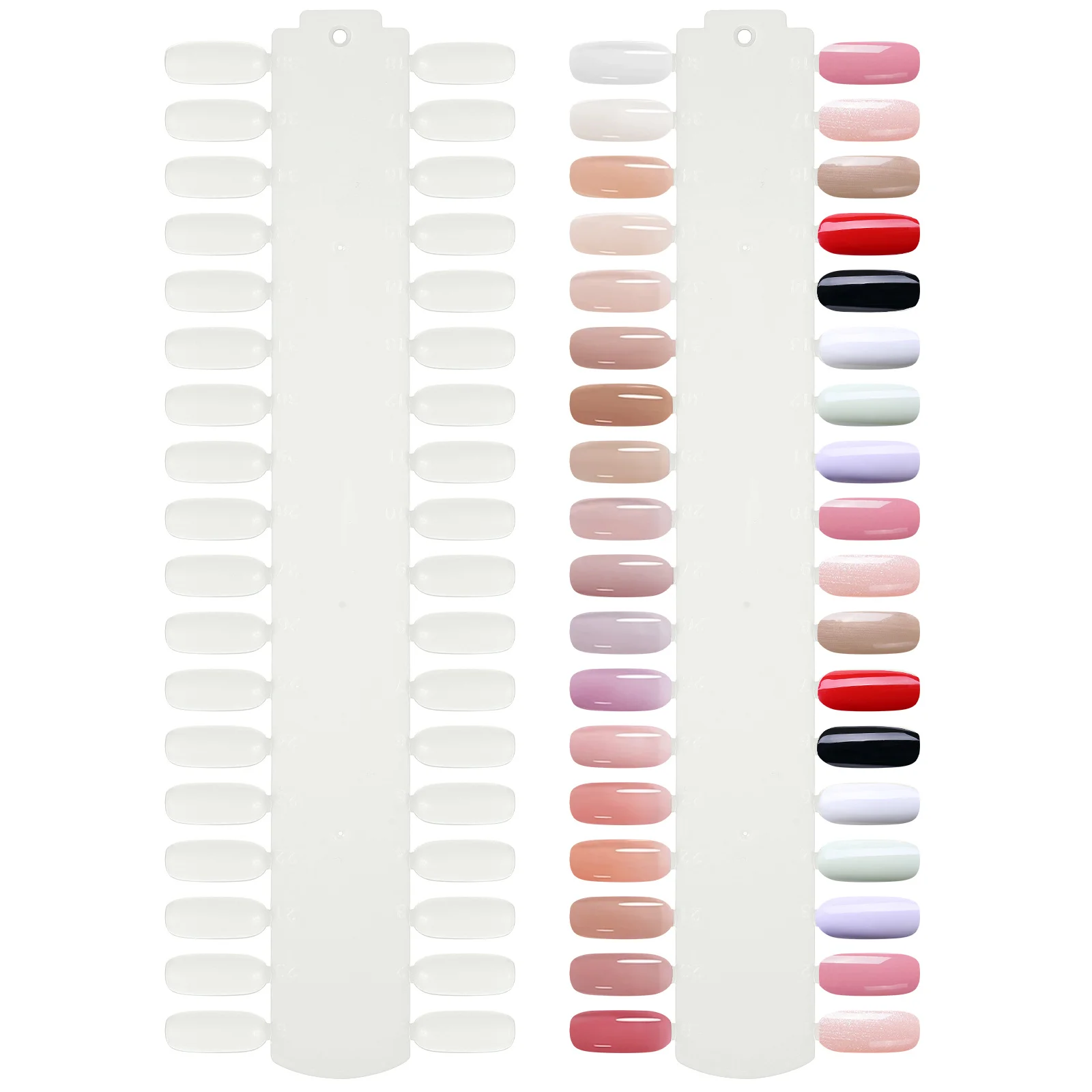 

2Pcs Nail Color Display Board Long Strip Single Sided 72 Tips for Salon and DIY Manicure Practice Nail Art Showcase Tool