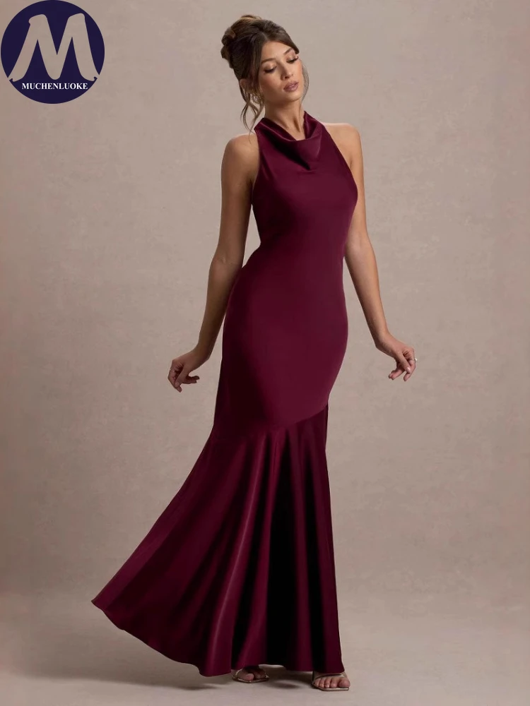 

Elegant Womens Dresses Summer New Sexy Sleeveless Neckband Dress Fashionable Slim Fit Backless Women's Party Evening Dresses