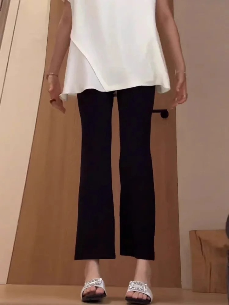 Calças Casuais Finas de Cintura Alta em Seda Gelada para Mulheres, Verão, Ajuste Solto, Tamanho Plus, Calças Slimming de Nove Pontos