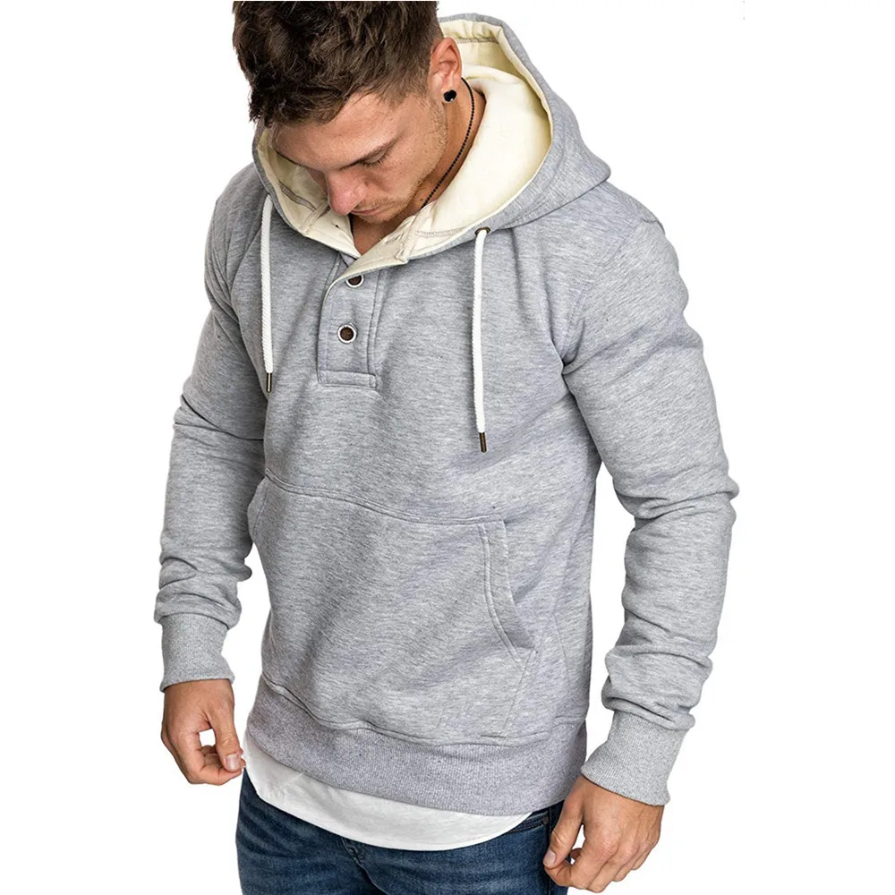 2023 Spring and Autumn Winter New Sweater Men's Fashion Neckline Button Decoration Hooded Fleece Sweater Men's Hoodie