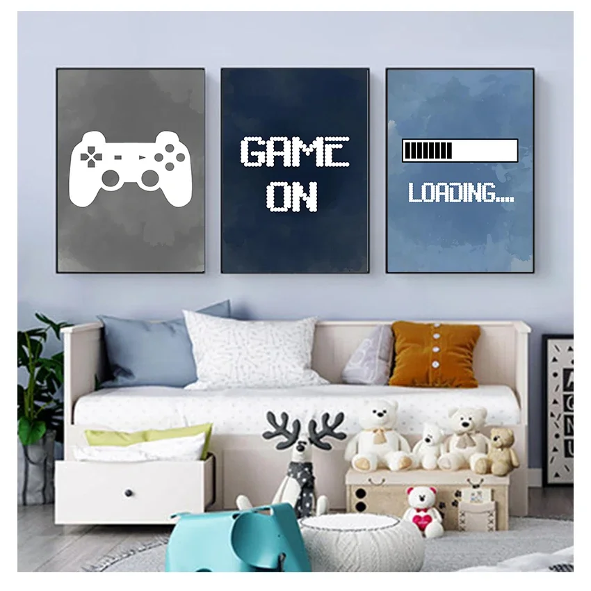 Nursery Boys Wall Decor , Gaming Party Poster Prints Child Boy Gifts Gaming Room Decoration Video Game Wall Art Canvas Painti