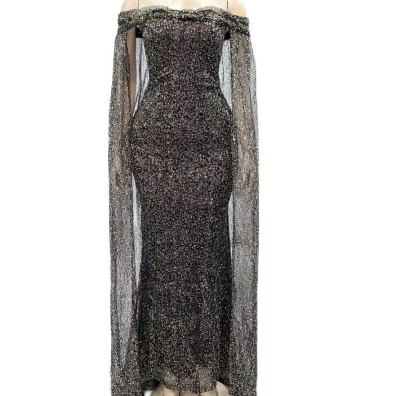 ชุดเดรสไซส์ใหญ่สไตล์แอฟริกันสำหรับผู้หญิง ฤดูใบไม้ผลิ ฤดูใบไม้ร่วง ปี 2025 คอวี แขนครึ่งตัว ชุดเดรสยาวสำหรับงานแต่งงาน งานเลี้ยงกลางคืน ชุดราตรี