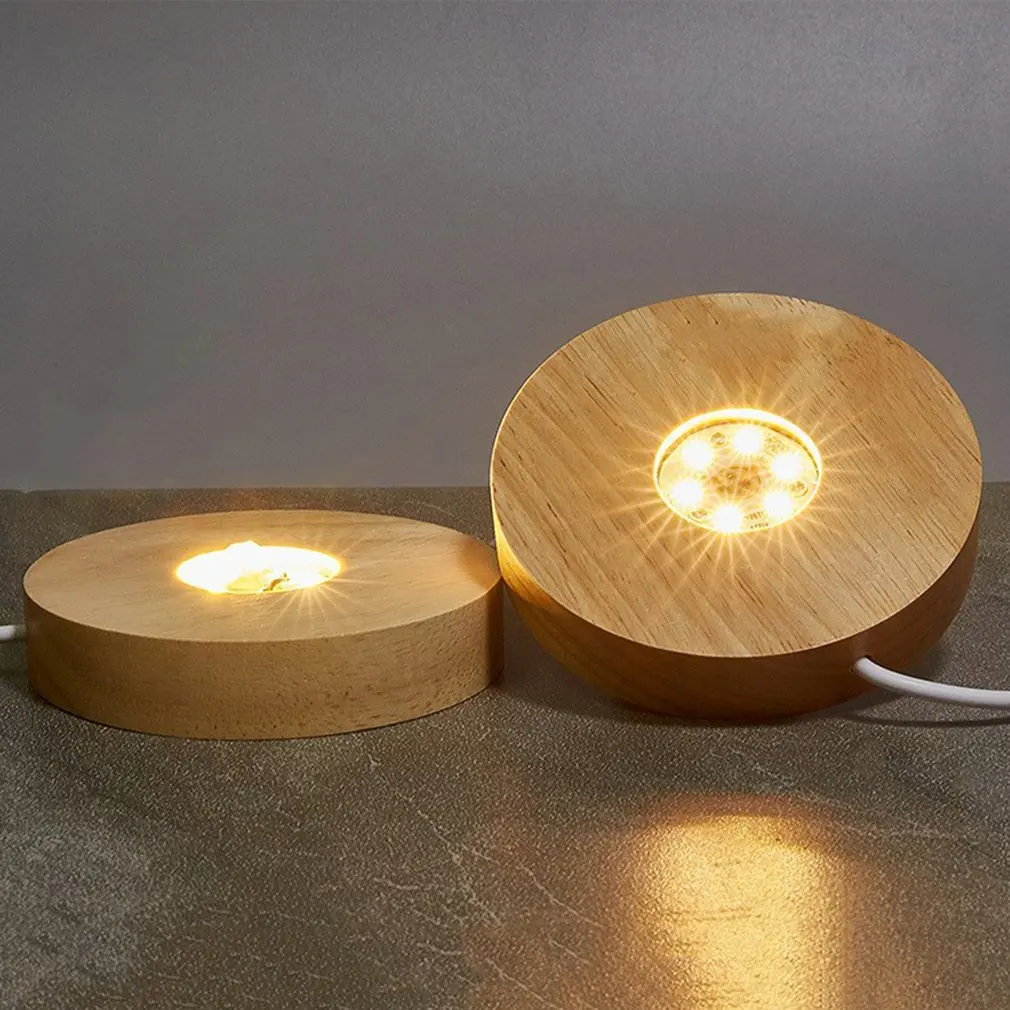 Hot 10cm Base per lampada a Led in legno interruttore per cavo USB luce notturna 3D Led Base per lampada da notte lunga acrilico fai da te luce