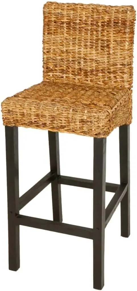 2Pcs Bar Stools Mango Wood And Abaca, Set Of 2 Bar Height Chairs, Counter Stool, Kitchen Stool Chairs With Back For Balcony,