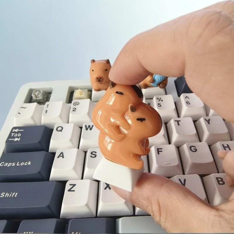 كابيبارا لطيف الراتنج Keycap عروسة كارتون أغطية مفاتيح مخصصة لقبعات لوحة المفاتيح الميكانيكية سطح المكتب الديكور ألعاب الألعاب هدايا العيد