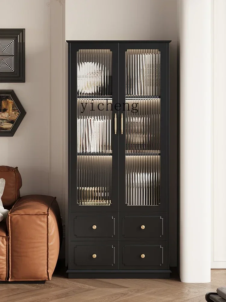 v5.29 American retro bookcase with glass door sofa side display cabinet high and narrow cabinet vertical cabinet