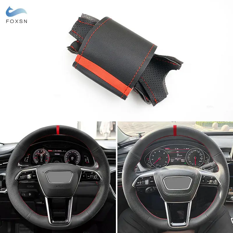 For Audi (O Shape) A6 S6 (C8/4K) 2018-2022 A7 (4K8) A8 S8 (D5/4N) E-Tron S GT 2021 2022 Car Steering Wheel Cover Leather Trim