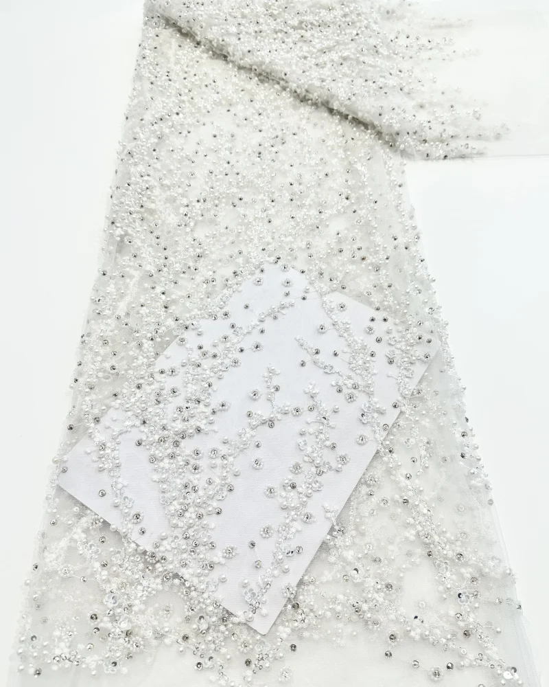 Africa Nigerian Beaded French Mesh Lace With Sequins High Quality 2025 Embroidery Lace Sequins Lace For Wedding Dresses Women