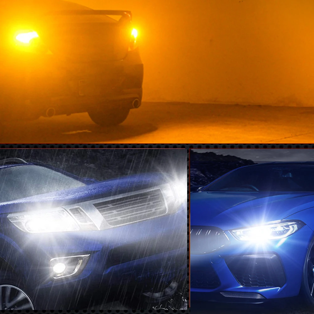 Canbus P21W BA15S PY21W BAU15S 3156 7440 2PCS 12V 18SMD 2016 LED Led Bulb Car Turn Signal Light Daylight White+Amber Switchback