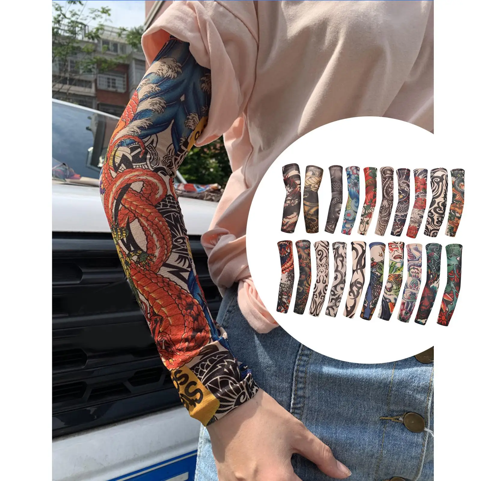 Kühlende Armstulpen Tattoo Cover Up Sonnenschutz für Radfahren im Freien Jugendliche