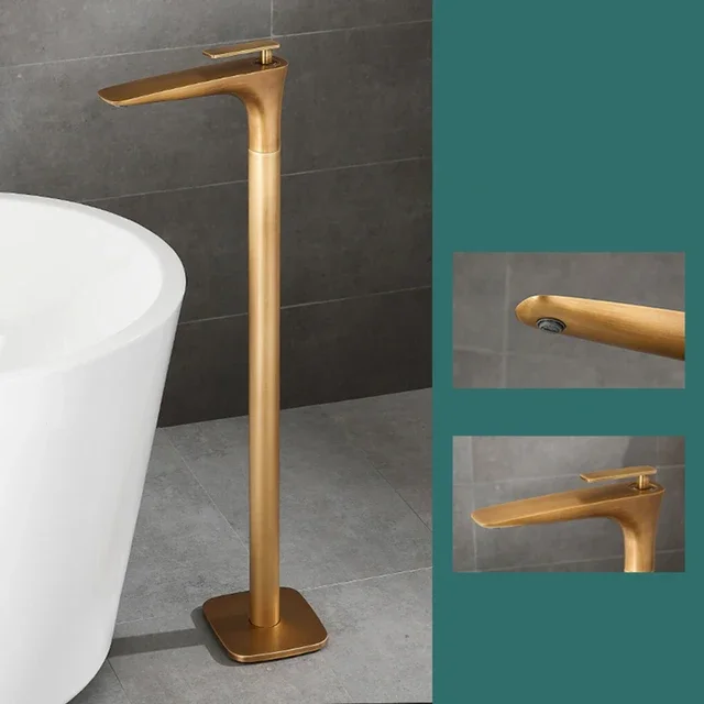 UPC brass floor stand type sitting bathtub bath faucet rose gold black floor bath mixer hot and cold bathtub tap shower