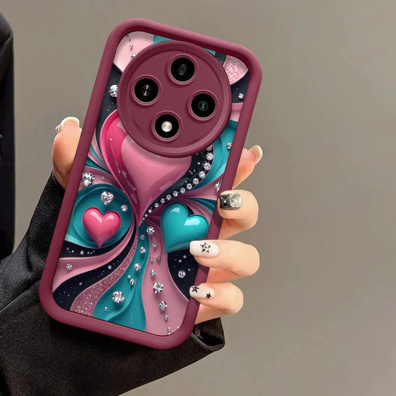 حافظة هاتف أنيقة ملونة على شكل قلب كريستالي لهاتف OPPO Reno 13F 14 12 11 10 ProPlus 8T A79 A58 Find X3 X8 Lite 5G غطاء ناعم