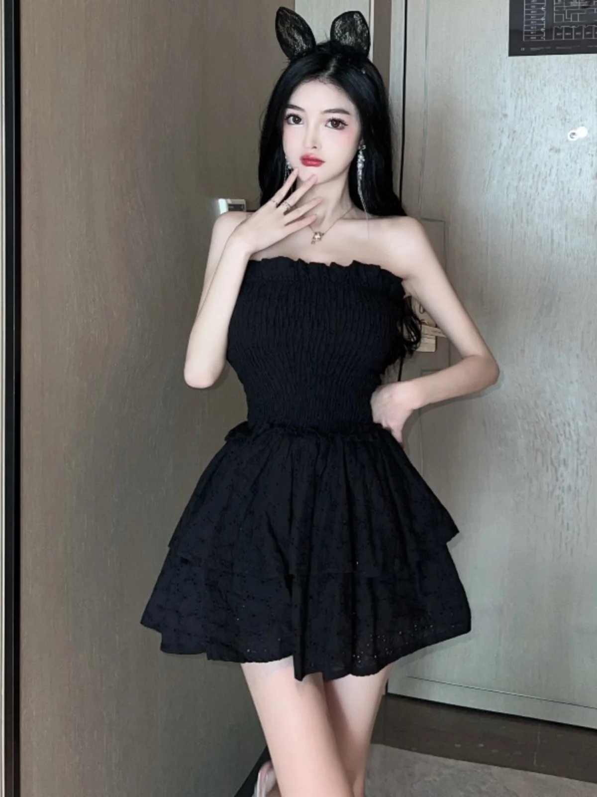 تنورة قصيرة جذابة للفتيات بحمالات وخصر مرتفع على الطراز الكوري، فستان للتنقل اليومي، تنورة قصيرة منتفخة للنساء الشابات