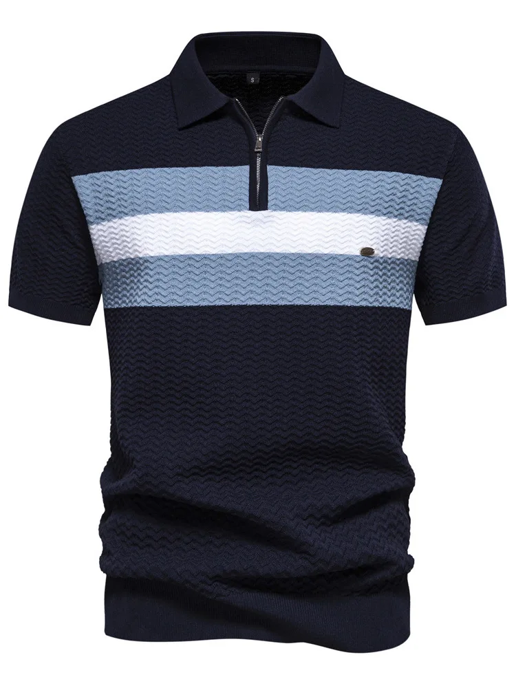 

Новинка лета, мужской элитный полосатый Busin ort Sve, тонкий универсальный мужской воротник на молнии, мужской ort Sve irt