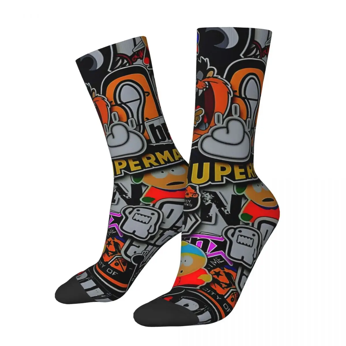 MULTIPLE LOGOS STICKS Gift Idea Men's Socks Retro Harajuku Street Style Novelty Seamless Crew Sock