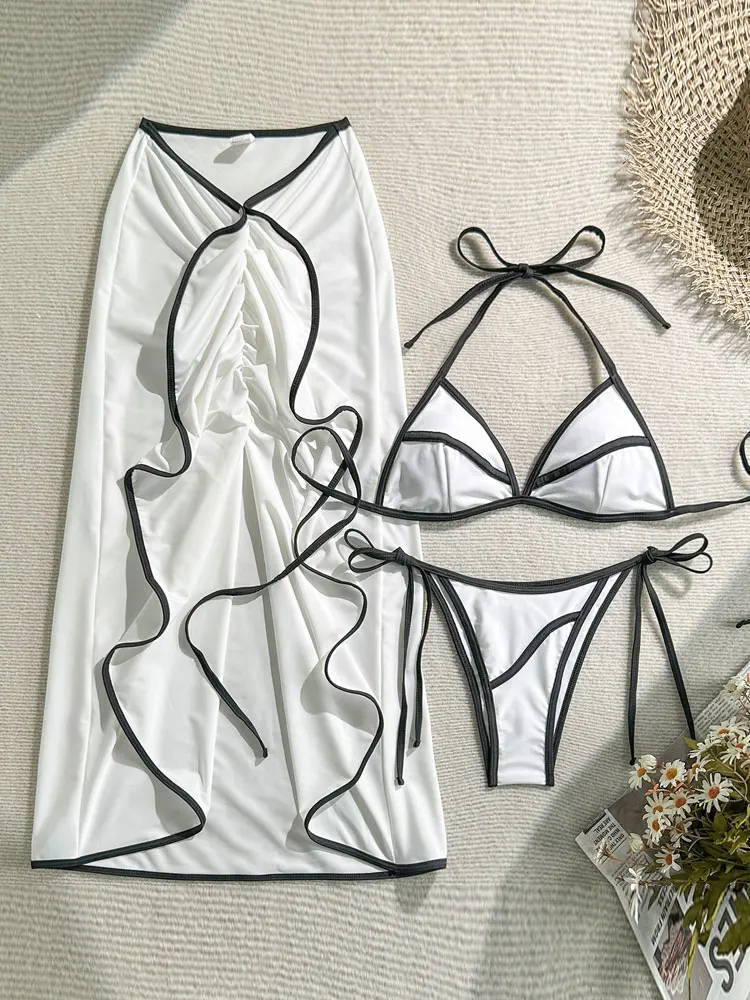 Sexy 3-teiliges Wellenrock-Bikini-Set, Mikro-Bikini, Damen-Badeanzug, weibliche Badebekleidung, Badeanzug, Strandmode, Party, Club, Vertuschung