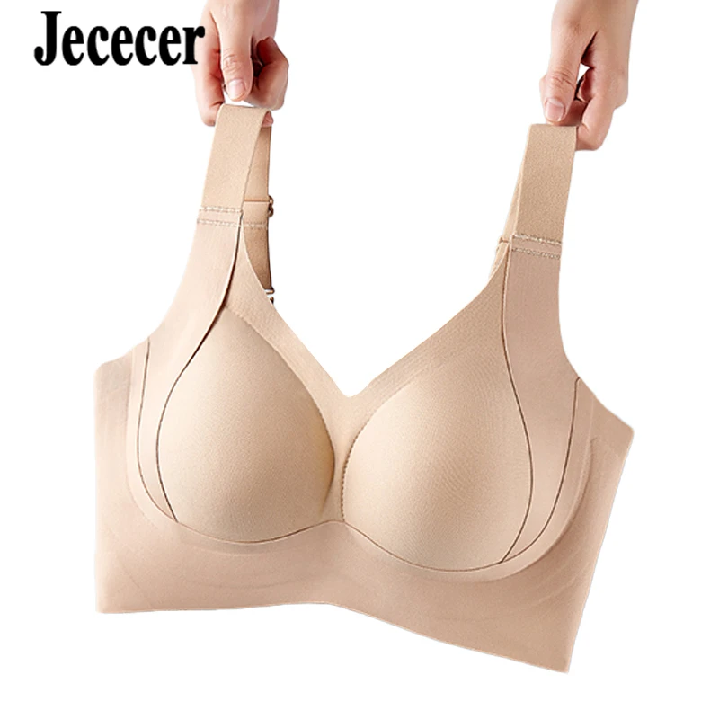 

Jececer Women's Underwear Widened Shoulder Strap Seamless BraPush Up Soft Support Female Full Coverage Bralette