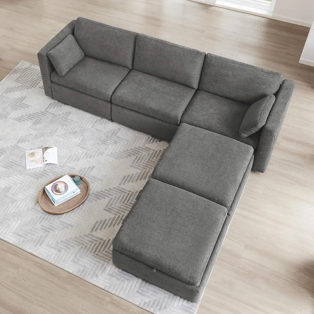 

Oversized Modular Cloud Sectional Fabric Sofa Set,L Shaped Couch Modular Sectional Couch,5 Seat Sofa Includes 2 Storage Ottomans