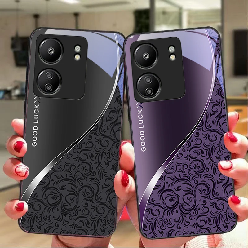 

Gradient Pattern Blue For Xiaomi Redmi 13C Note13 12 Pro Plus 5G Note 9 13T Pro POCO X6 F5 F6 Black Tempered Glass Phone Case