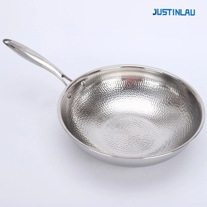 

JUSTINLAU 32/34 см сковорода вок из нержавеющей стали с антипригарным покрытием, титановый спрей, рыбья чешуя, молоток, кухонная посуда