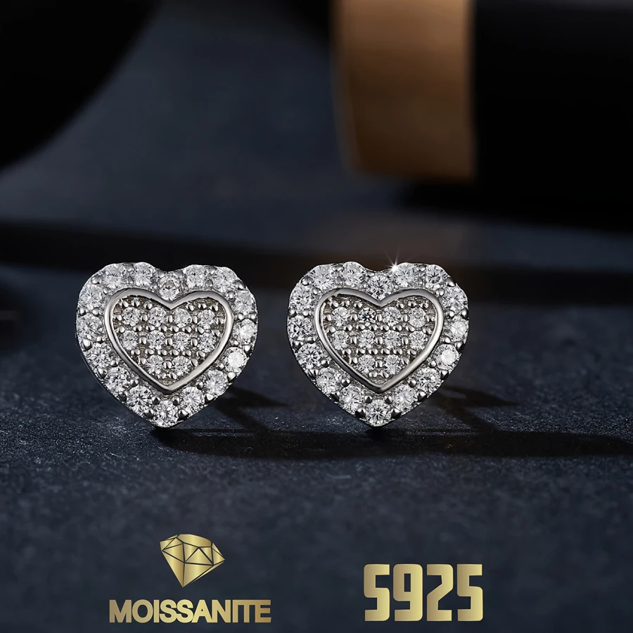Heart Moissanite Earrings 925 Sterling Silver Stud Earring f