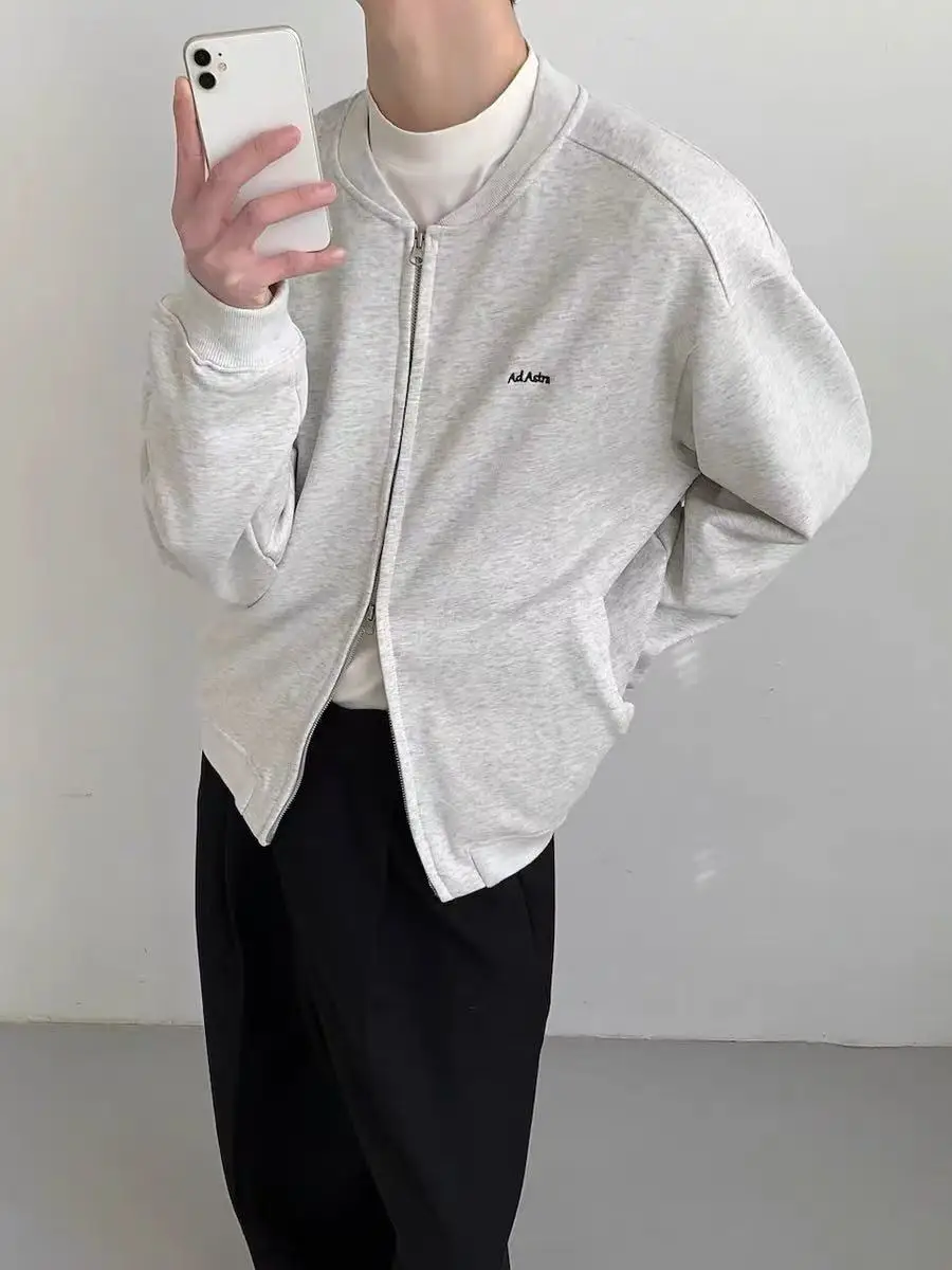 

Spring Autumn Pure Color Zipper Cardigan Sweatirt ex Baseball Sle Simple Outerwear for Couples Long Sve Polyester