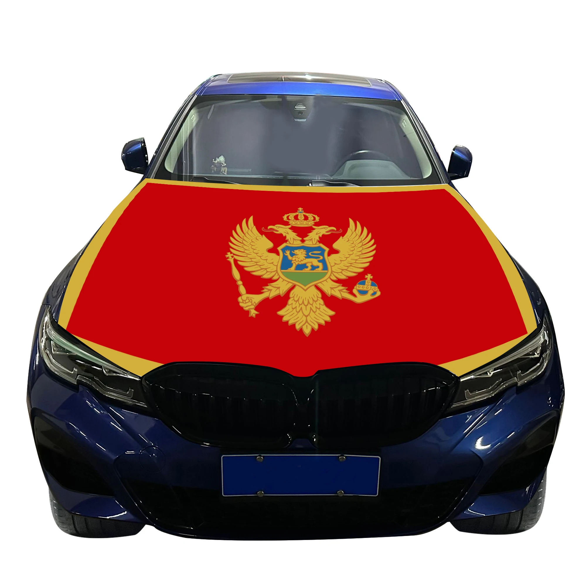 Montenegro Car Hood Cover Flag  Universal Size Elastic Polyester 120x150cm for Car Decor