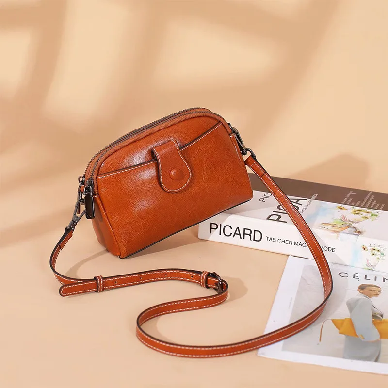 Genuine leather women\'s bag Mini small bag New fashion versatile mobile phone bag Women\'s shoulder bag Retro diagonal cross bag