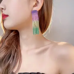 Fashion Glamorous Candy CZ Crystal Tassel Earrings Stud Wedding Party Graduation Jewelry 1 Pair