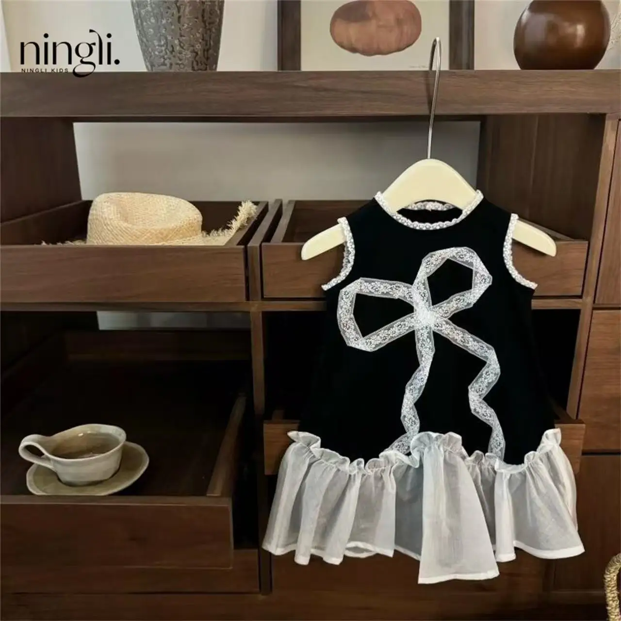 

Girls College Style Green Dress Summer Korean Version Children's Fresh And Cute Princess Dress Stylish Bow Dress New