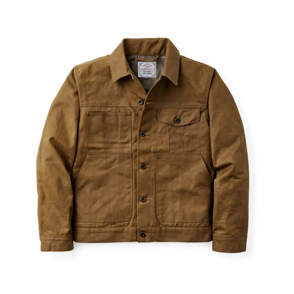 سترة كروزر للرجال على الطراز الأمريكي بأكمام طويلة وأزرار سفلية ريترو متعددة الجيوب معطف قماش مشمع للربيع والخريف #2