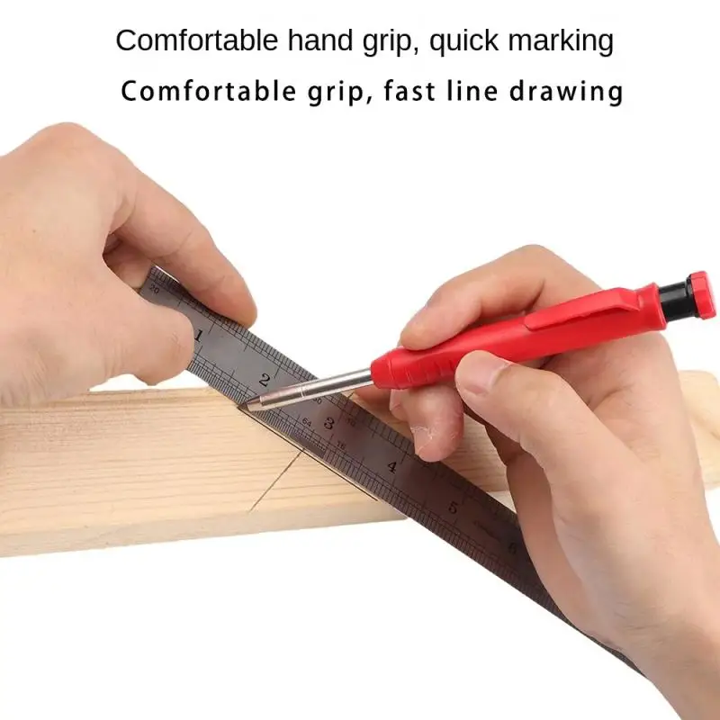 Solid Carpenter Pencil With Refill Lead And Built-in Sharpener For Deep Hole Mechanical Pencil Scribing Marking Tool Woodworking