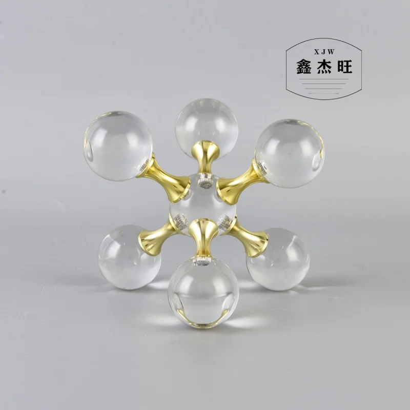 Light Luxury Geometric Crystal Molecular Ball Paperweight Decoration Ball Cross Metal Geometry Living Room Sales Office Decorati