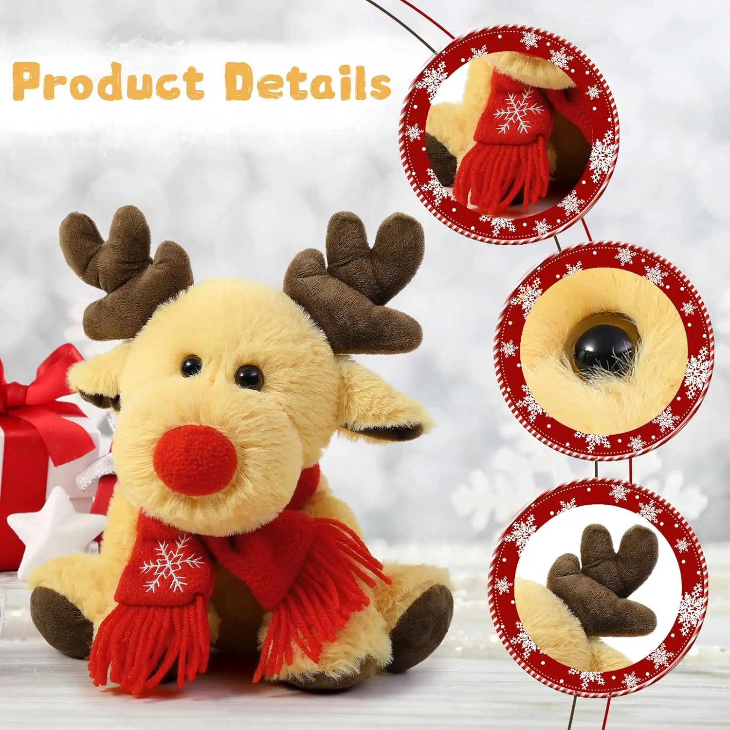 MorisMos Reindeer Stuffed Animal Cute Christmas Reindeer Plush Toys for Kids, 9'' Rudolph The Red Nosed Reindeer Stuffed Animal