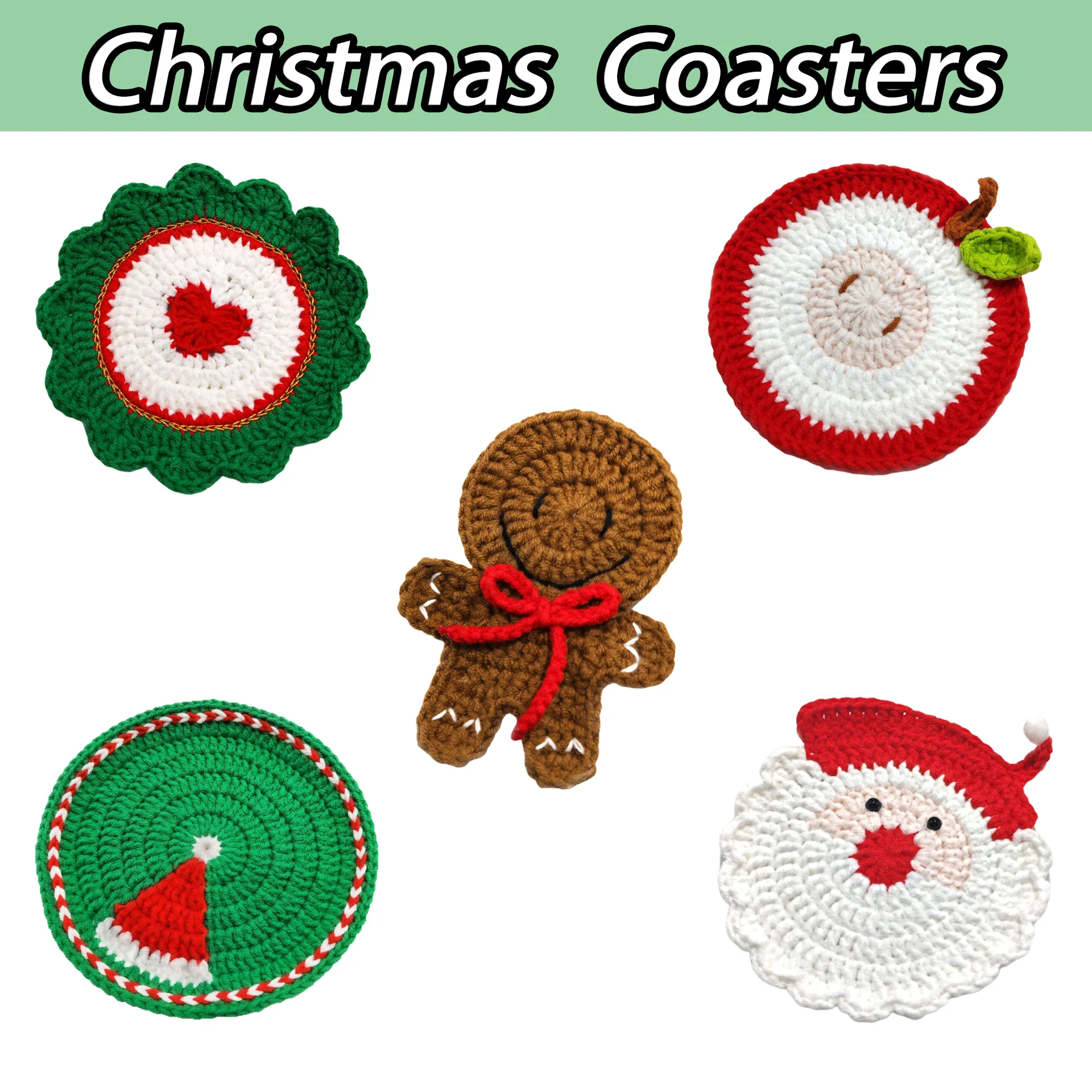 

Рождественские вязаные крючком подставки ручной работы, посуда, кружки, подставка для чая, настольные кружки, изолированные коврики, домашнее праздничное украшение