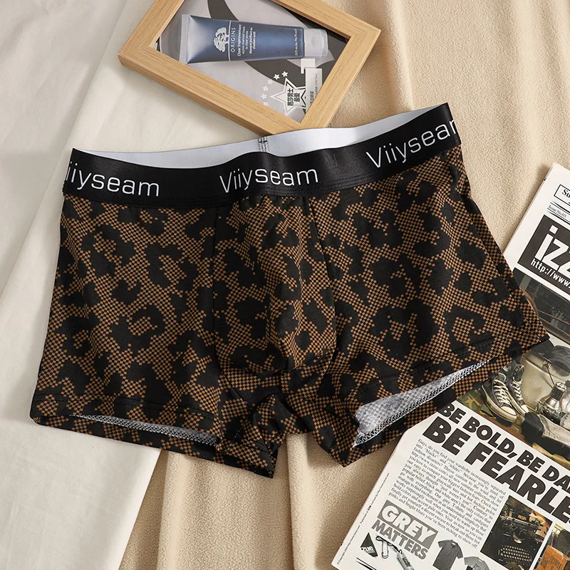Fashion Men's Underwear Cotton Leopard Printed Panties Comfortable Breathable Soft Boxer Shorts Sexy U Bulge Pouch Underpants