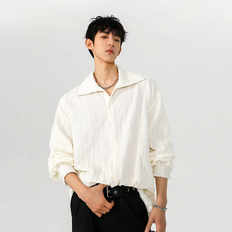 

XXXL Men's 2025 Autumn Turn Down Collar Shirt Single Breasted Long Sleeve Luxury Loose Fit Blouse with Contemporary Street Style
