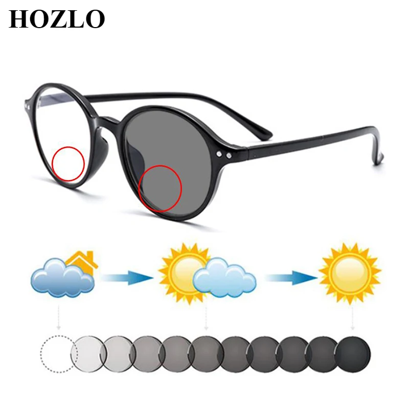 

TR90 Photochromic Bifocals Presbyopic Sunglasses for Women Men Fashion Retro Round Rivets Reading Glasses Magnifier Dark Glasses