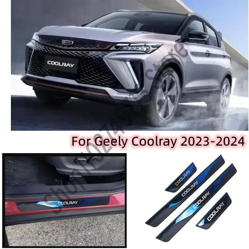 Car Styling Accessories For GEELY COOLRAY 2022-2024 Door Sill Scuff Plate Trim ABS and stainless Steel Welcome Pedal Guard