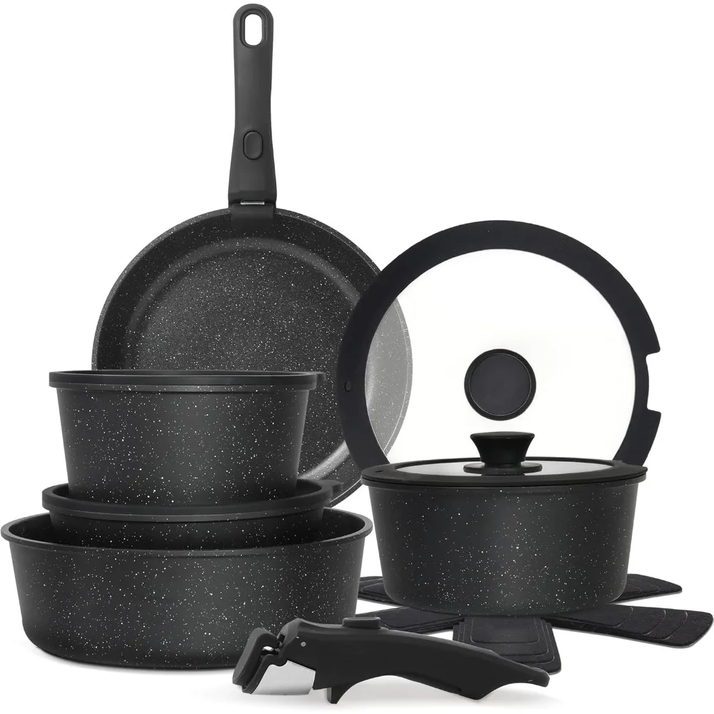 

15PCS Pots and Pans Set Non Stick, Kitchen Cookware Sets with Detachable Handle, Ceramic Cookware Sets, Non Stick RV Cookware Co