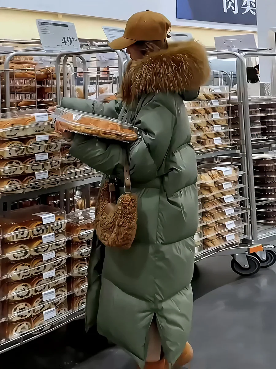 여성용 테이니드 롱 다운 재킷 2024 겨울 신상 슬림 출퇴근용 화이트 다운 퍼 칼라 코트 트렌디 레이지 하이엔드...