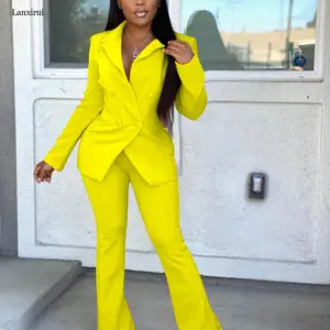 المرأة عارضة طويلة مزدوجة الصدر مجموعة مكتب سيدة بدلة على شكل خامس الرقبة العمل سترة مثير جاكيتات 2 قطعة أفضل 6 بدلة نسائية للمبيعات - No3