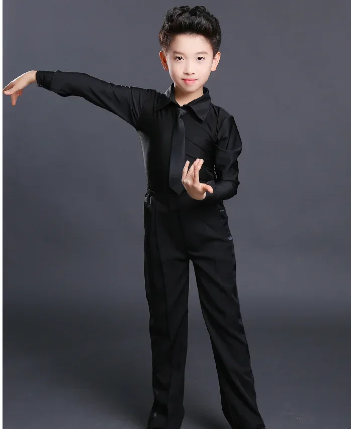 Ensemble haut et chemise de danse latine pour hommes, pantalons pour enfants, chemises blanches et noires, vêtements pour garçons