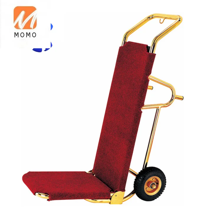 Rose Gold Plated Hotel luggage trolley bellboy luggage trolley Stainless steel lobby flat trailer airport silent wheel push-pull