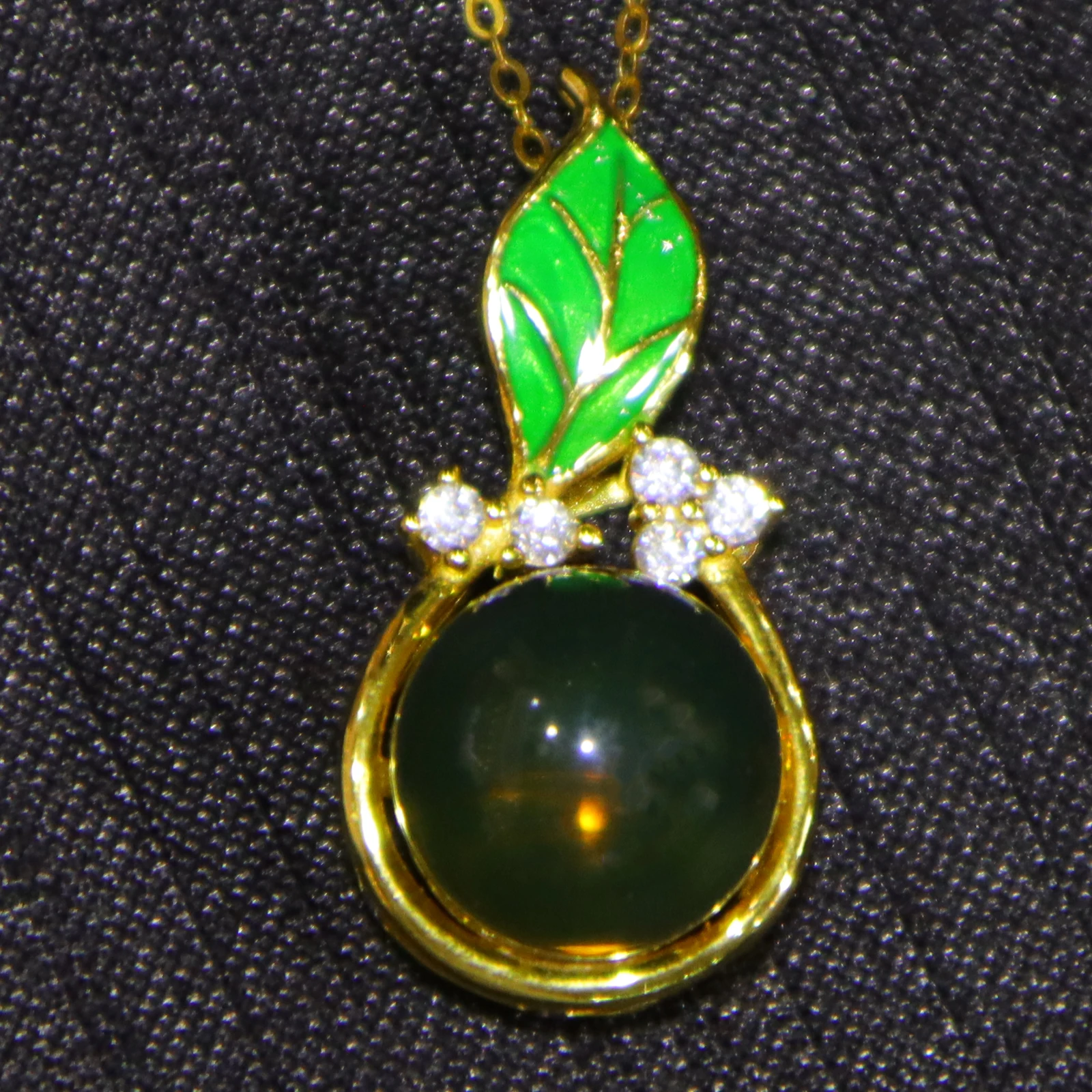 Natural Mexican Blue Amber Pendant Sterling Silver Setting Leaf Clasp Design 11mm Round Bead