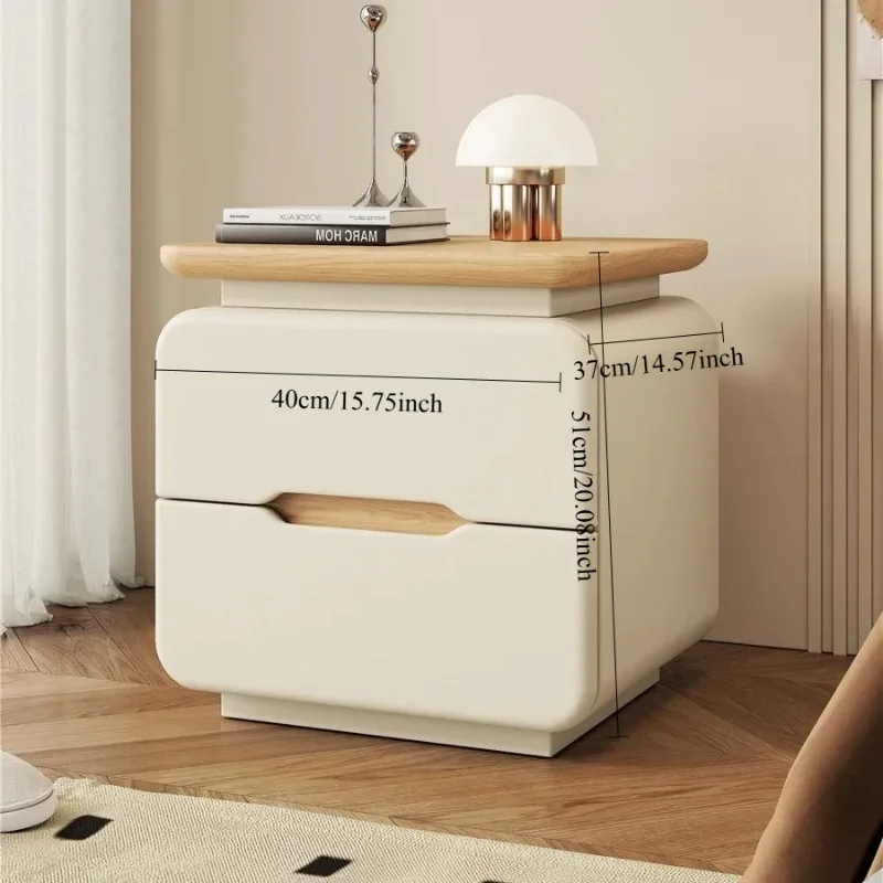 Cream Wood Grain Nightstand 2/3 Drawer Choice Modern Bedside Table with Hidden Handle Solid Wood Storage Cabinet for Bedroom